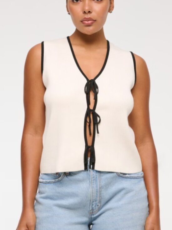 Abercrombie & Fitch Tops - Abercrombie & Fitch Ribbed Bow Tie Front Vest Shirt White Black